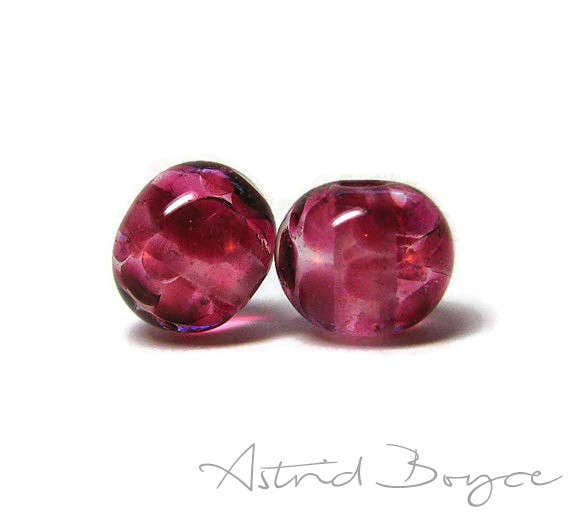 Summer Pink Yarrow Artisan Glass Bead Pair - Vivid Pink Art Glass Beads - Pantone Pink Yarrow for 2017 and perfect for Crafting with Fiber