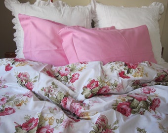 shabby chic Bedding Red green Pink roses floral print Twin/Full/Queen/Cal King duvet cover - doona cover - romantic bedroom Nurdanceyiz