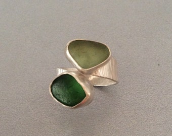 Green English Seaglass and Sterling Silver Ring