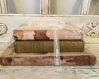 Pretty Farmhouse Tattered Book Stack - Rustic Home Decor - Library Wedding - Antique, One of a Kind Decor