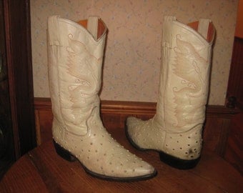 JAR BOOT'S Ostrich Embossed Leather Cowboy Boots Handcrafted In Mexico Mens 8 D