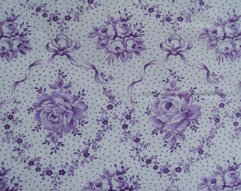 Vintage French Fabric Lilac Roses Rosebuds Ribbons Bows Suitable for Patchwork Quilting Lavender Bags Feedsack Pillow