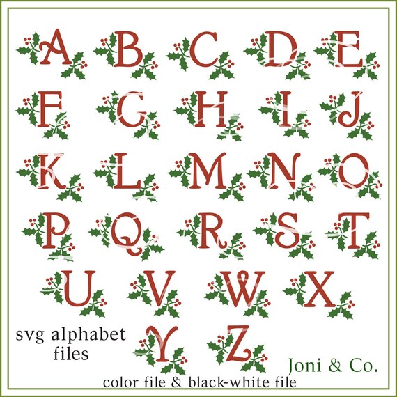 Download Christmas Alphabet SVG Holly Alphabet Christmas Monogram
