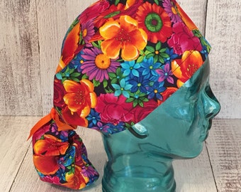 Paradise surgical ponytail scrub/ O R ponytail scrub caps/ Nurses ponytail scrub cap/Scrub hat/Surgical cap