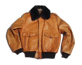 42 | Cooper Aviator Bomber Leather Jacket in Camel Color