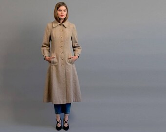 70s Oatmeal Wool Princess Coat / Midi Coat / Heavy Winter Coat / Speckled Wool Coat Δ size: XS/S