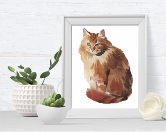 Cat Portrait, Cat Art Print, pet portrait, ginger cat, cat art print, kitten, A4 or A5, ideal for cat lovers