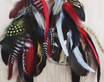 Natural Long Feather Chain Earrings-12 inches long-Feather Symbolism-Tribal, Hippie, Bohemian