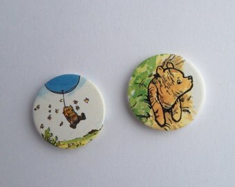 Winnie the Pooh Pinback Buttons set of 2 1980's