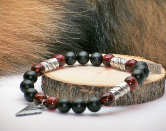 Bracelet pour homme //onyx noir//grenat//pointe de flèche// étain // men braclet// arrow head// black onyx//native