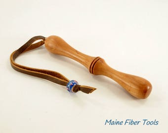 Wristaff- Wrist Distaff- Pear & Leather- Hand Spinning Yarn- Maine Fiber Tools