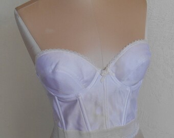 Vintage Bustier White Satin Strapless Bra 36B Corset Bridal Wedding