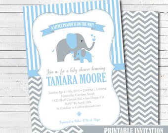 Elephant Baby Shower Invitation BOY - Printable PDF File