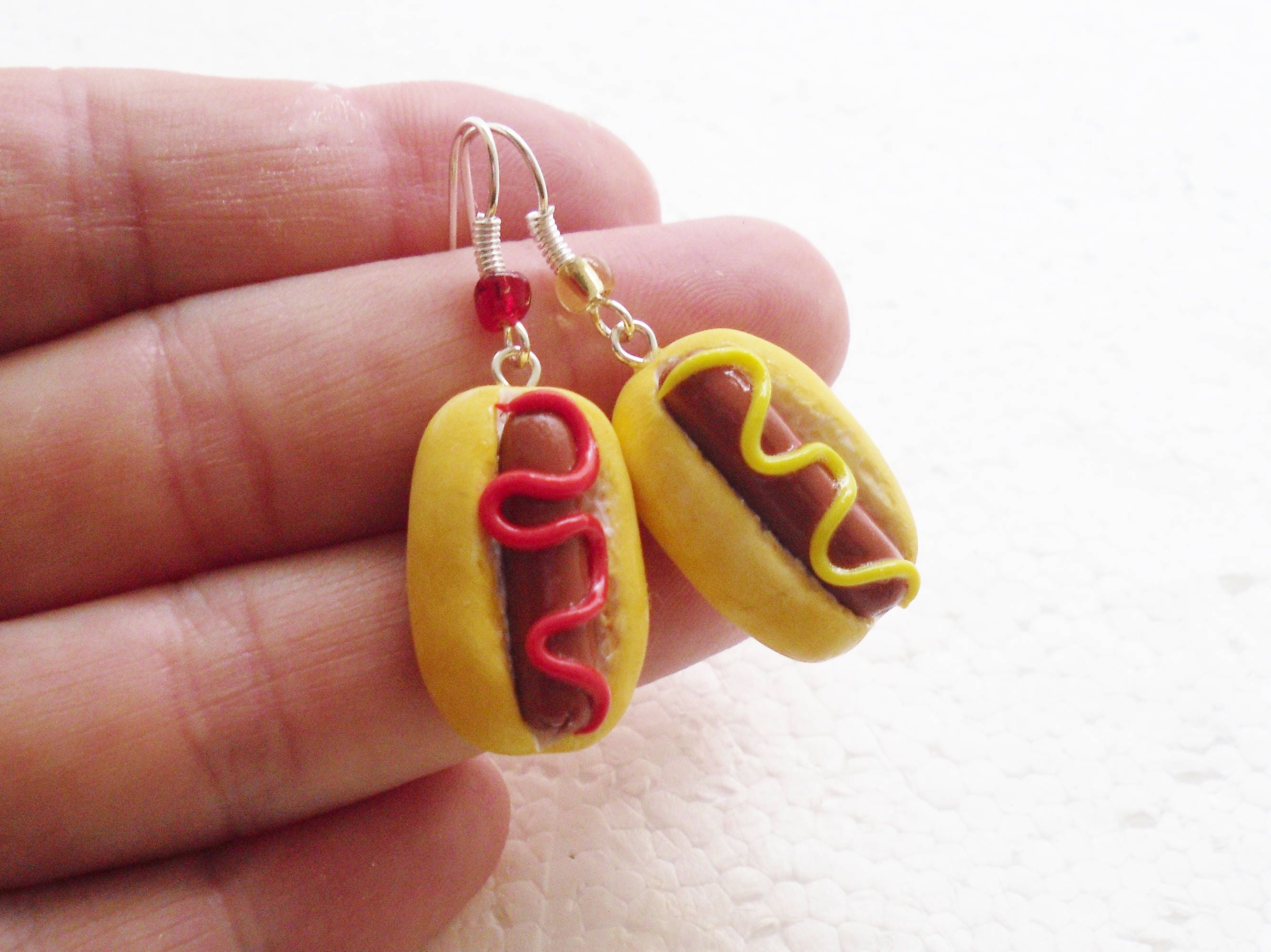 Hotdog Earrings. Polymer Clay.