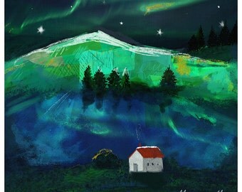 Aurora Borealis Northern Lights Print. 10 x 10 inches