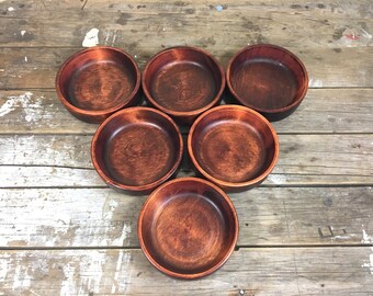 Maple wooden bowl set of 6 teak stained bowls by Baribocraft CANADA 1960's