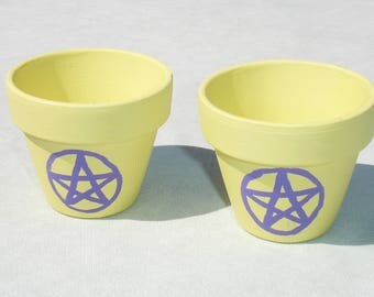 Two Small Hand Painted Pentagram Flower Pots - Wiccan & Pagan Supplies
