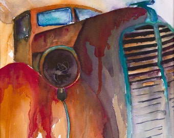 old truck . truck grill, truck painting, truck print, truck watercolor, antique truck, rusty truck, junk truck old car rustic truck for him