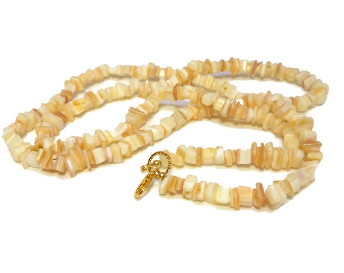 Mother of pearl necklace, Mother of Pearl (MOP) small chip long necklace, could wrap twice as choker, made to order usually 30 to 32 inches