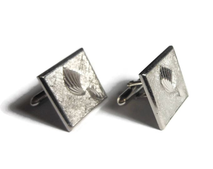 Swank square cuff links, silver Art Deco cuffs with pattern, wedding groom groomsman gift, mid century vintage