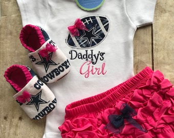 Dallas Cowboys Daddy's Girl Shirt, Matching Booties and Ruffle Diaper Cover