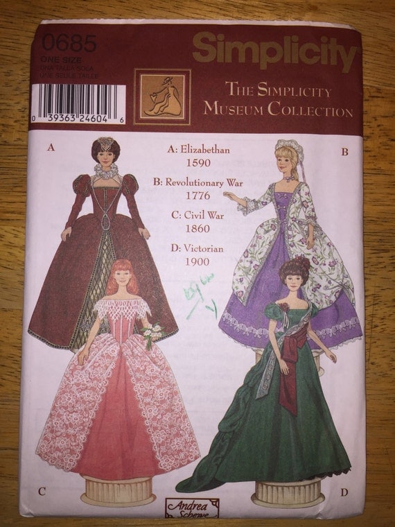 Simplicity Crafts Sewing Pattern 0685 Costumes for 11 1/2" Fashion Doll The Simplicity Museum Collection