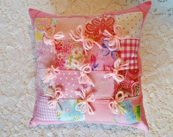 Pink Pillow, Accent Pillow, Quilted Pillow, Decorative Pillow, Fabric Pillow, Throw Pillow, Cotton Pillow, Handmade Pillow, 13" x 13"