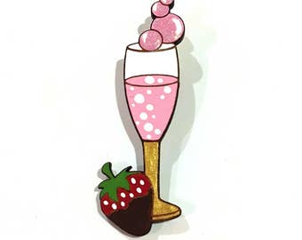 Strawberry & Bubbles Hand Painted Wooden Brooch