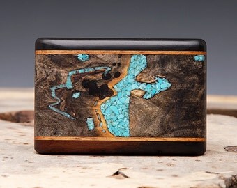 Exotic Wood & Turquoise Inlaid Belt Buckle - Handmade