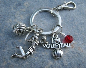 I Love Volleyball Keychain, Volleyball Zipper Pull, Personalized Accessory, Athletic Keychain Lanyard, Volleyball Gift, Sports Inspired