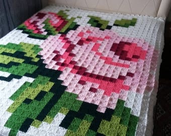 Granny Square crocheted blanket, hygge blanket, handmade afghan blanket for double bed or King size bed throw blanket