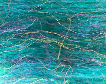 hand carded Batts for Spinning or Felting multi colored Sari Silk and Teal