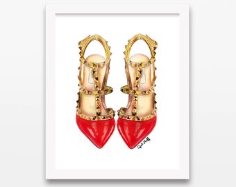 Red Valentino Heels Print | Wall Art, Fashion Illustration, Watercolor, Shoes Drawing, Pencil, Home Decor, Designer Heels Print, Women Shoes
