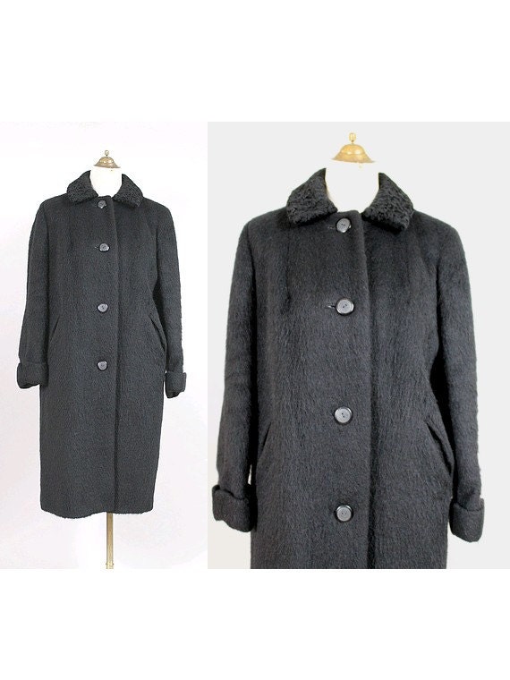 1950 French Coat black Alpaca wool & astrakhan by lesclodettes