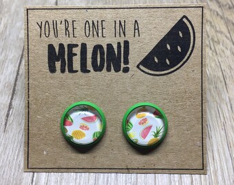 12mm Glass Earrings, Fruit Earrings, Summer Jewelry, Watermelon, Lime, Bridesmaid Gift, Birthday Gift, Gift for Her