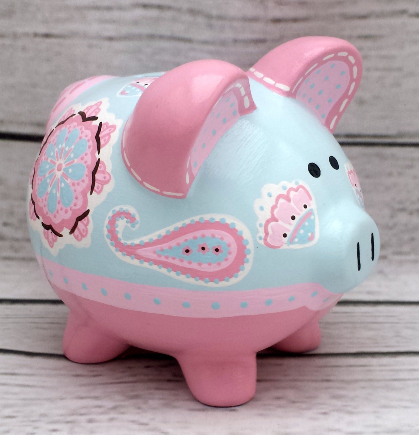 Personalized Piggy bank Artisan hand painted ceramic bank