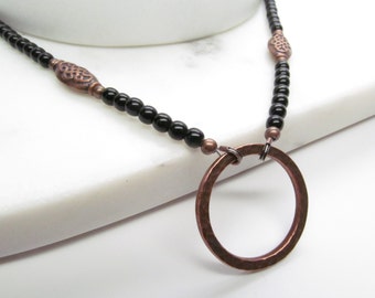 Eyeglasses holder, ID lanyard in black with copper bead accents, Glasses Chain, Glasses holder, ID badge holder necklace, black lanyard