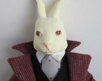 Dakin Elegante White Rabbit Doll, Faith Wick Doll, Alice In Wonderland Story Doll, Collectible Doll, Fairy Tale Doll, Story Book Doll