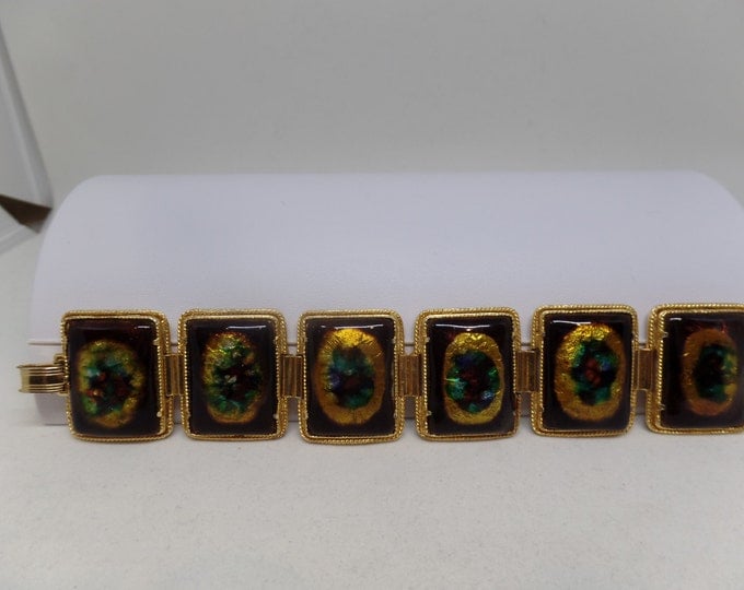 Gorgeous Vintage Enamel Panel Bracelet Numbered 4327