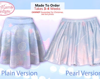 Kawaii Marine Ocean Mermaid Skirt Printed Skater Skirt Splash Dream Undersea Seashell Pastel Fairy Kei Size XS Through 3XL *Made 2 Order*