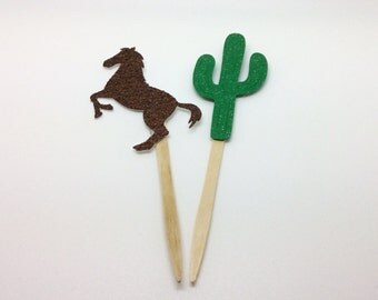 Cactus and horse party decorations, cactus cupcake toppers, horse cupcake toppers, cactus cake topper, horse cake topper, cowboy party,