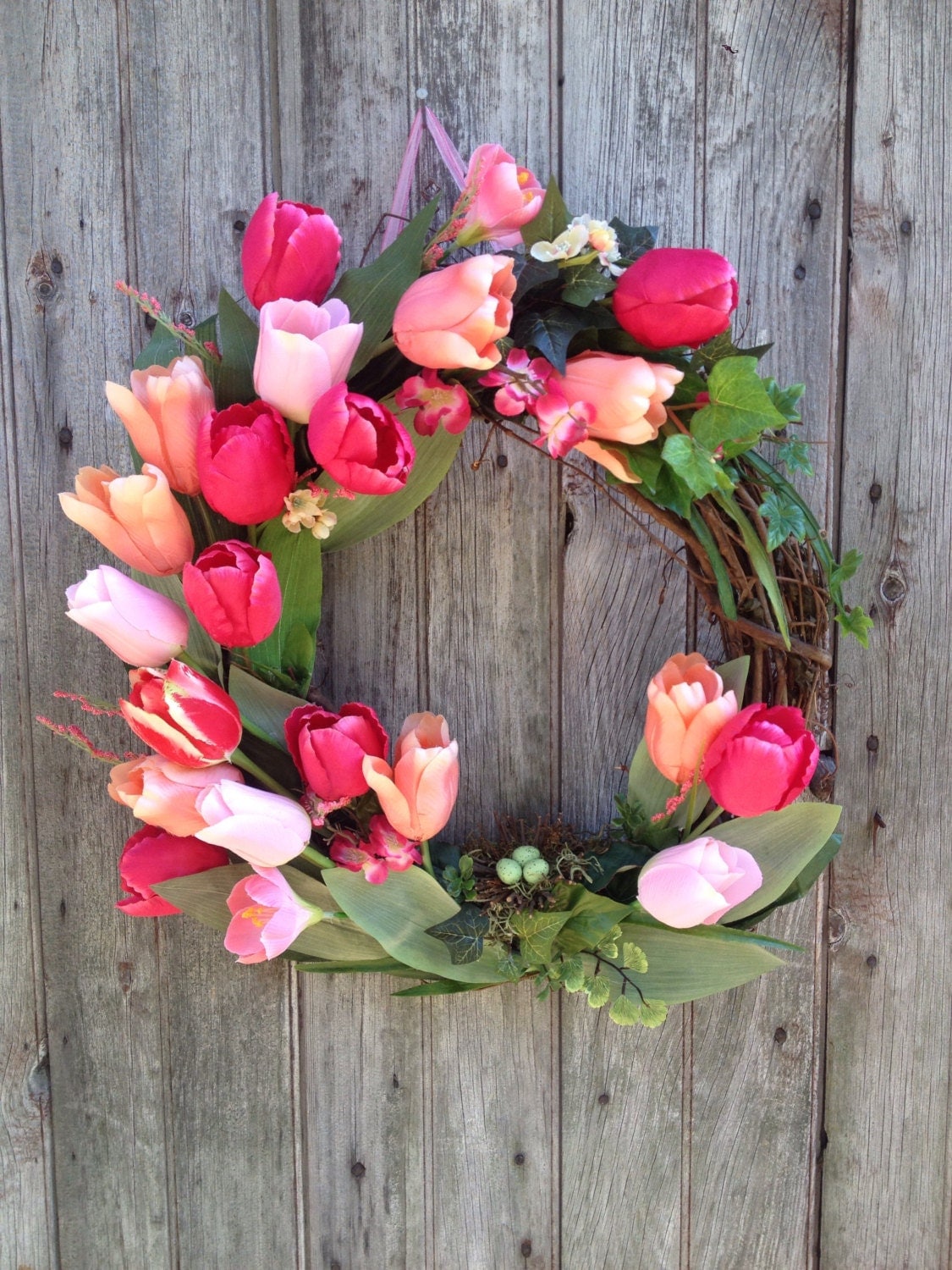 Coral Tulip Wreath Spring Wreath Easter Decor Mother's
