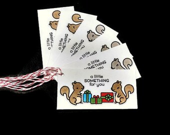 Set of 6 Hand stamped and colored handmade Christmas gift tags - Lawn Fawn stamps - handmade gift tags - squirrel gift tags