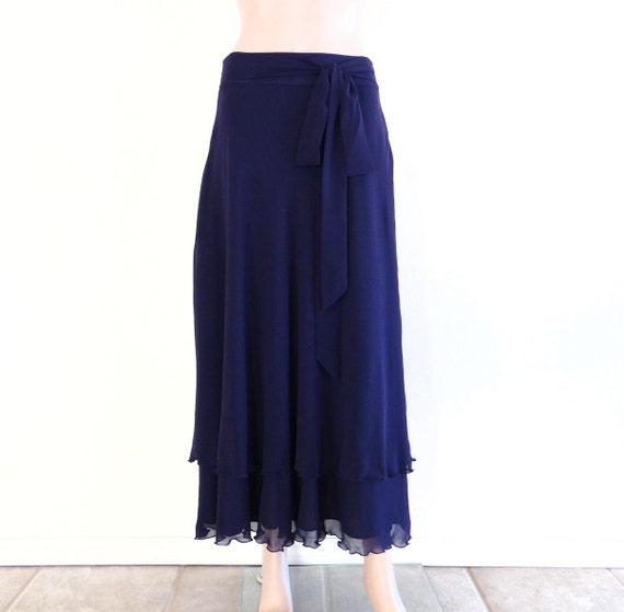 Navy Blue Maxi Skirt. Chiffon Floor Length Skirt. Navy Blue