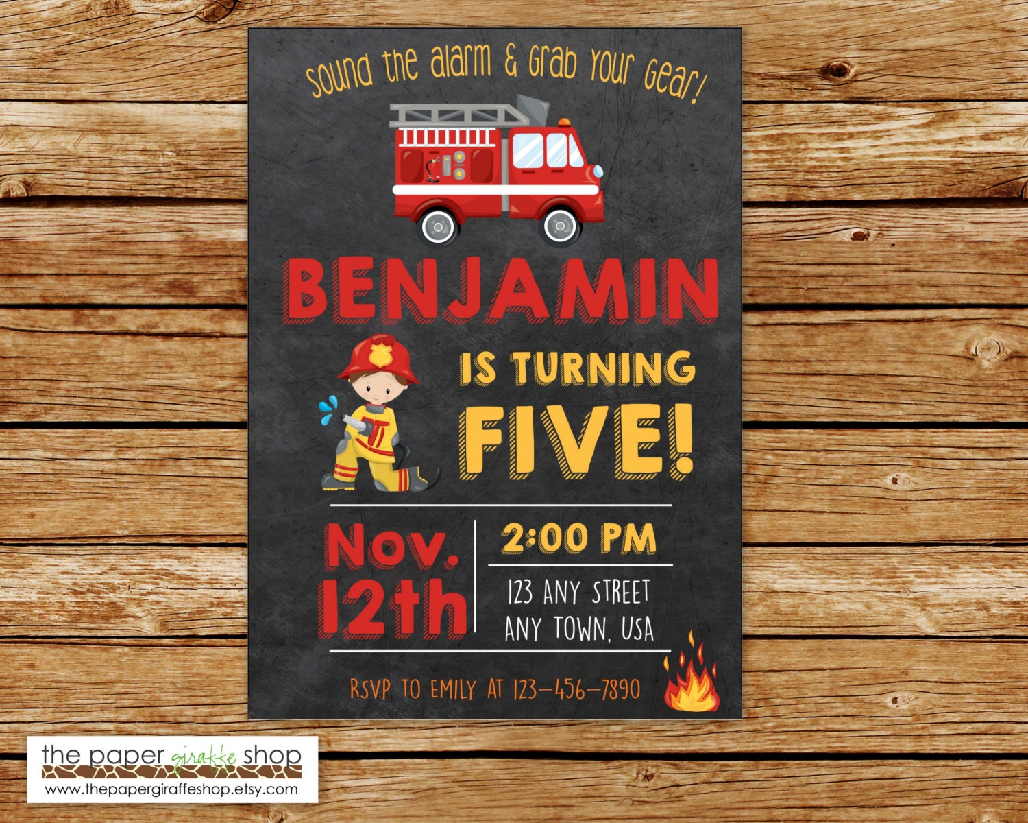 Firefighter Invitation Firefighter Chalkboard Invitation
