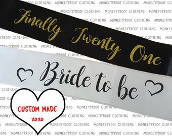 High Quality Custom Sash - Bachelorette - Hen's Night - Birthday - Twenty First - Bridesmaid - Bride To Be - Bride Tribe - Plus Size