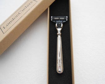 Mach 3 Razor with Sterling Silver Handle Upcycled from a piece of Antique Cutlery Sheffield 1932 Wet Shaving Mach3 Razor by LondonCutlers