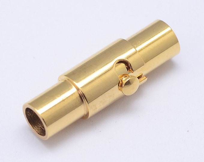 Magnetic clasp, 4mm hole,stainless steel,gold color,18mm x 7mm, locking, 1 clasp