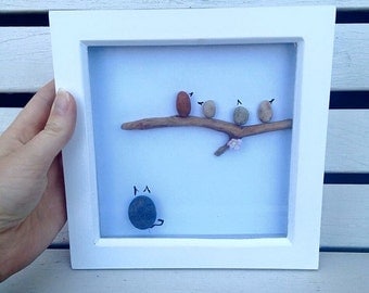 Birds wall art Pebble art birds Nursery decor Rustic home