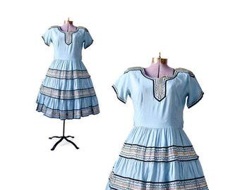 1950s/1960s Mexican Patio Dress Sky Blue Large